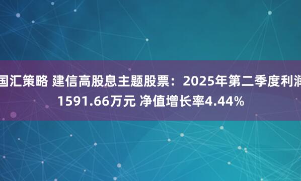 国汇策略 建信高股息主题股票：2025年第二季度利润1591.66万元 净值增长率4.44%