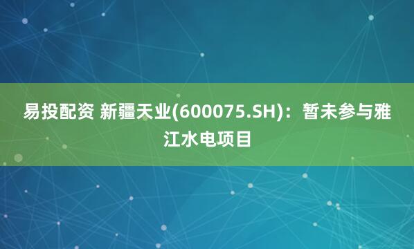 易投配资 新疆天业(600075.SH)：暂未参与雅江水电项目
